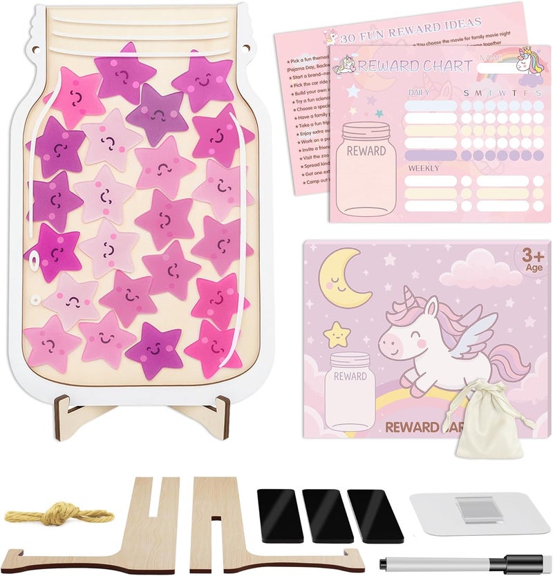Yoink Unicorn Magnetic Reward Jar Set, Star Jar Reward System for Kids with 24 Colourful Star Tokens and Magnetic Dry Erase Chore Chart, Home and Classroom Management Tool for Good Behavior - Image 1